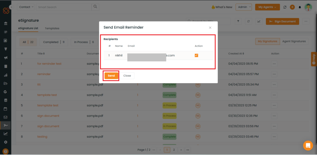 Email Reminder For The Pending Esign Documents Insuredmine Crm